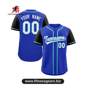 Maillot de baseball bleu personnalisé à manches courtes unisexe pour adulte en polyester anti-humidité avec nom d'équipe imprimé - Product Image 1