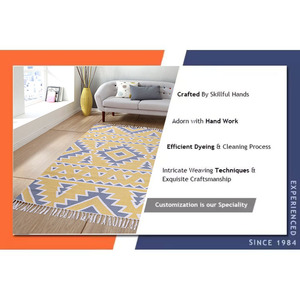 Handcrafted Eco-Friendly Cotton and Wool Woven Flatweave Rugs Reversible Soft Lightweight <b>Decorative</b> for <b>Bedroom</b> Living Room - Product Image 6