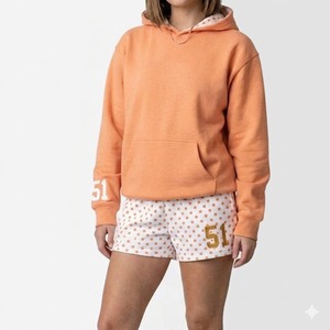 Women's <b>2</b>-<b>Piece</b> <b>Set</b> Teal Hoodie With Pocket <b>White</b> Polka Dot Shorts Number 51 Casual Spring Summer Fleece Long Sleeve Loose Fit - Product Image 5