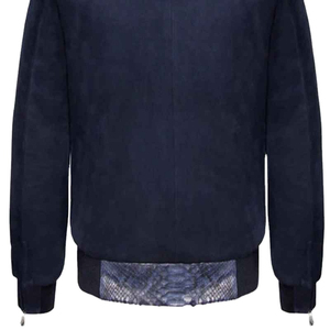 แจ็คเก็ตหนังลายงูหลามสีน้ำเงินคุณภาพสูงแบบถอดปกขนสัตว์เร็กซ์ได้สำหรับผู้ชาย แจ็คเก็ตบอมเบอร์หนังงูใหม่ - Product Image 6