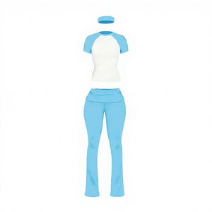 2026Women's Stylish Raglan Flared Pants Active <b>Set</b> Breathable QuickDry 2-Piece Outfit with Headband for Gym & Daily Wear - Product Image 5
