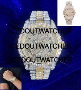 Montre en moissanite avec diamants ronds taille brillant entièrement sertis, boîtier en acier inoxydable, verre de clarté VVS, mouvement ETA - Product Image 2