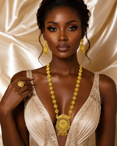 Gold Plated African Long Haram <b>Charm</b> Necklace Set with Earrings for Nigerian Bridal Fashion Necklaces - Product Image 3