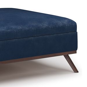 Owen Distressed Dark Blue Square <b>Storage</b> Ottoman Coffee Table <b>Stool</b> - Product Image 2