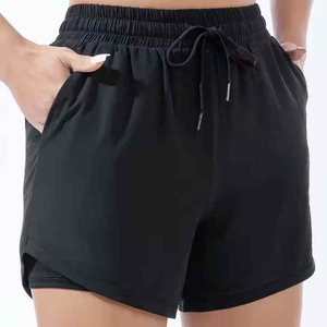 Women's Black Sporty Shorts With Pockets <b>Drawstring</b> Waist Loose Fit Quick Dry Knitted Polyester Spandex Workout Running Fitness - Product Image 1