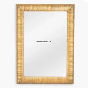 Espejo de Pared Rectangular de Aluminio, Chapado en Oro, con Borde de Diseño Único, para Decoración del Hogar - Product Image 1