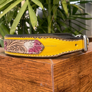 Best Selling Pet Supplies Products 2024 <b>Padded</b> Genuine Leather Dog Collars Handmade Luxury Tooled Leather Adjustable Pet Collars - Product Image 3
