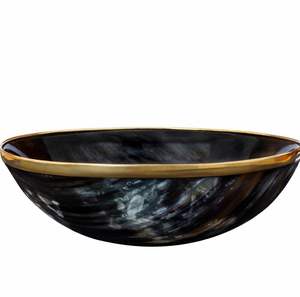 Bol à savon et à raseur de luxe, artisanal indien, écologique, en corne de buffle d'eau de taille moyenne, avec bordure en laiton - Product Image 3