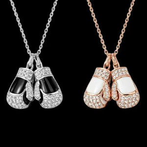 18K Gold Plated Boxing Gloves Shape Pendant Necklace with Freshwater Pearl Unisex Women's Gift - Product Image 1