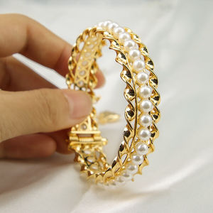 Wholesale Little Bee Jewelry Fine Vintage 18K Gold Plated Coin <b>Bangle</b> Bracelets Women Pearls Trendy <b>Copper</b> Cuff for Wedding - Product Image 4