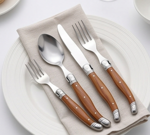 Ensemble de couverts en acier inoxydable avec manche en bois, design vintage, durable, pour le camping, la table à manger et l'utilisation à la maison ou au restaurant - Product Image 4
