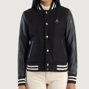 <b>Womens</b> Wool Body Varsity Jacket Bright Leather Sleeves Custom Logo Winter College Letterman Baseball <b>Coat</b> 2026 - Product Image 4
