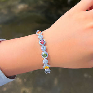 Halo Cluster Moissanite Freshwater Pearl Brilliant Cut Tennis Bracelet Rainbow Multicolor Sparkle Chain Unisex Hiphop Style Gold - Product Image 5