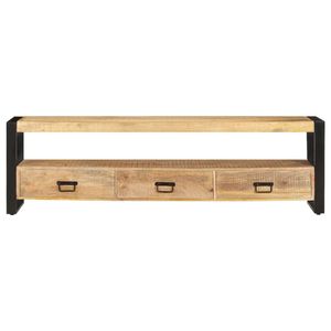 Soporte de TV de Madera de Mango Sólida Negra con Acero con Recubrimiento en Polvo, Madera Natural y Diseño Elegante - Product Image 2