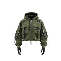 Sweat à capuche zippé tactique surdimensionné personnalisé de haute qualité pour hommes et femmes, style streetwear court en coton bouclette, vente en gros