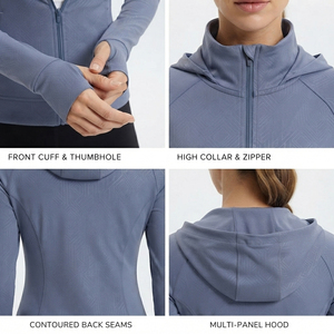 Women's Yoga Wear Hooded <b>Jacket</b> 100% Polyester Slim Fit Full Zipper Gym Workout Top <b>Ladies</b> Lightweight Training Zipper Hoodie - Product Image 6