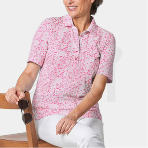 Camiseta Polo Rosa Estampada para Mujer, Ropa Casual de Manga Corta, Transpirable, Tejido 100% Poliéster - Product Image 3