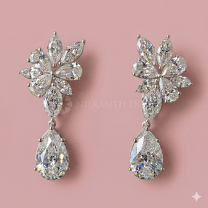 Boucles d'oreilles élégantes en diamants taillés poire et marquise, bijoux fins pour femmes, provenant d'un fournisseur et fabricant indien. - Product Image 4