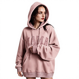 Sudadera con Capucha Oversize para Mujer, con Estampado Magma y Forro a Cuadros Naranja, Hombros Caídos, Manga Larga, para Otoño - Product Image 3