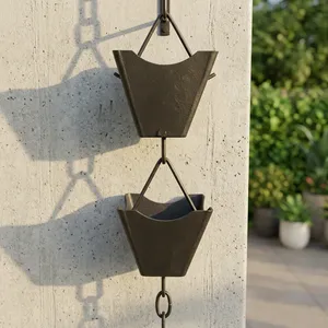 Black Hanging Rain Chain Water Catcher with Flower Shape Design for <b>Garden</b> Outdoor Decoration - Product Image 2