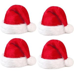 Lot de 4 chapeaux de Père Noël en velours doux à double couche, chapeaux de fête de Noël épais pour adultes, accessoires de fête en vrac - Product Image 1