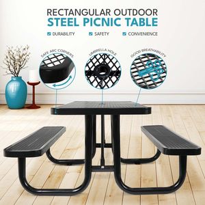 6 Ft. <b>Black</b> <b>Outdoor</b> Steel Rectangular Picnic <b>Table</b> with Umbrella Pole-for Your <b>Outdoor</b> Gathering - Product Image 4
