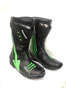 Bottes de course ventilées Monster de haute qualité Meerab Impex, combinaison noir-vert, cuir véritable, imperméables, fermeture éclair - Product Image 2
