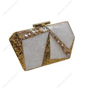 Haute qualité abordable nacre luxe en laiton pochette Simple travail pour les femmes fête porter soirée pochette marbre Look - Product Image 5