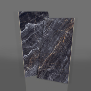 Azulejos de porcelana con efecto mármol negro moderno de 600x1200 mm, brillantes y pulidos, para pisos, paredes e interiores, ideales para espacios sanitarios. - Product Image 1
