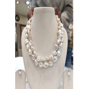 Ensemble collier et boucles d'oreilles en perles baroques imitation de qualité supérieure, grade AA, 2 rangs, pour femmes, mariages, fiançailles, fêtes - Product Image 2