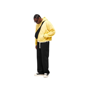 Blouson polaire jaune court zippé pour homme avec capuche à cordon de serrage style streetwear – Vente en gros - Product Image 3