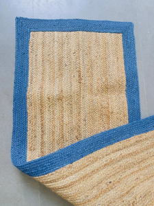 Rustic Blue Border Jute <b>Runner</b> <b>Rug</b> Natural Beige Handwoven Natural Fiber Boho Farmhouse Entryway Hallway Handmade Floor Carpet - Product Image 3