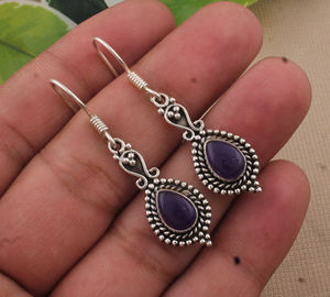 Boucles d'oreilles pendantes en jadeite lavande naturelle, argent sterling 925, bijoux de luxe pour mariage, pierres précieuses violettes, vente en gros - Product Image 1