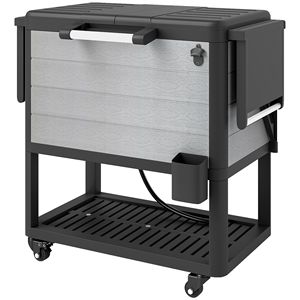 Carrello Frigo Portatile da Esterno Grande Capacità 104 Quarti Grigio con Apribottiglie, Ripiani e Ruote - Product Image 1