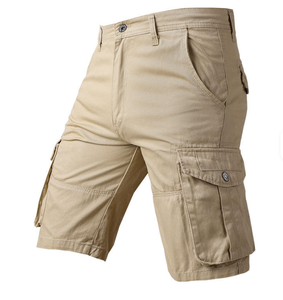 Shorts cargo pour hommes, couleur unie, taille mi-haute, fermeture boutonnée, en toile de coton, style décontracté, avec plusieurs poches, respirant - Product Image 3