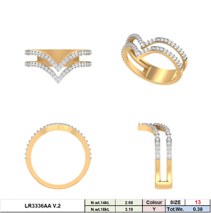 Rose Gold Rhodium Plated 14KT/18KT Brilliant Cut Double Chevron V-Shaped Natural Filled Real Diamond Stackable Classic <b>Ring</b> - Product Image 3