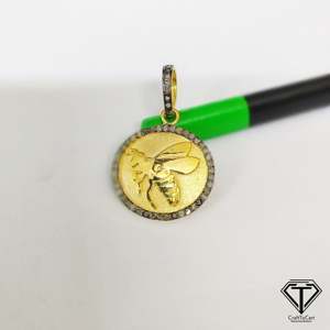 Pave Diamond Honey <b>Bee</b> Pendant 925 Sterling Silver Two Tone Religious Style <b>Gift</b> - Product Image 3