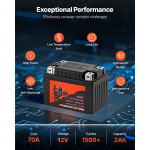Batería de Litio LiFePO4 de Alto Rendimiento de 12 Voltios y 2Ah Pre-Cargada para Motocicletas, Batería para Deportes de Motor, Libre de Mantenimiento, Compatible - Product Image 3