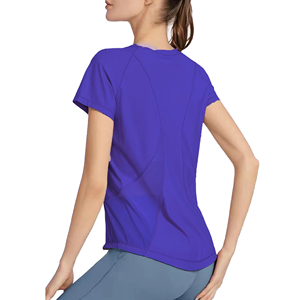 T-shirt ajusté à manches courtes et col rond pour femme, avec empiècements en maille, respirant, anti-humidité et séchage rapide, idéal pour le sport - Product Image 6