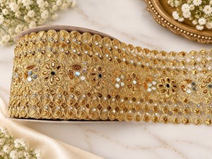 B.R. FASHIONS Floral Stone Work Lace Border 6" Width Bridal <b>Saree</b> Lehenga Wedding Garment Embellishment Gifts <b>Cloth</b> - Product Image 1