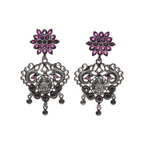 Diseño personalizado de plata oxidada rubí piedra embellecido Floral y Lakshmi patrón étnico de las mujeres pendientes colgantes para la venta - Product Image 1