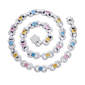 Luxury Multicolor Gemstone Moissanite Diamond <b>Chain</b> <b>Iced</b> <b>Out</b> Hip Hop Necklace VVS Premium Statement Jewelry Unisex Fashion - Product Image 1