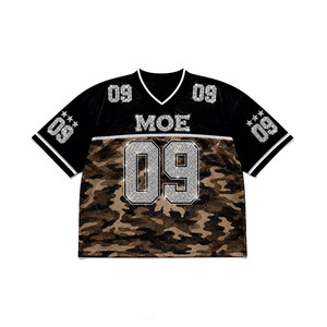 Camo Custom Branding Rhinestone Women Team Uniform V Neck Crystal American Football Jersey Polyester <b>Mesh</b> Sports OEM Soccer <b>Top</b> - Product Image 4