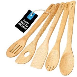 Juego de utensilios de cocina de madera de teca natural o acacia con soporte para cucharas Juego de cucharas de cocina de madera y soporte para utensilios - Product Image 6