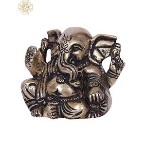 Sculpture en laiton faite à la main de 2 pouces petit seigneur Ganesha fabriquée en Inde - Product Image 4