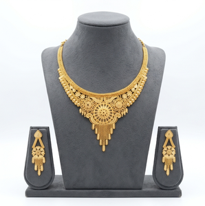 Divyoro - Juego de Collar y Pendientes de Aleación de Cobre con Baño de Oro, Diseño Clásico con Patrón de Flor Dorada para Mujer, Longitud Ajustable, para Boda, 29g - Product Image 1