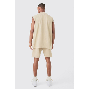 Premium 300 GSM Cotton Sleeveless T Shirt And Shorts Set Men White Streetwear Custom Print Logo MEns Sets - Product Image 6