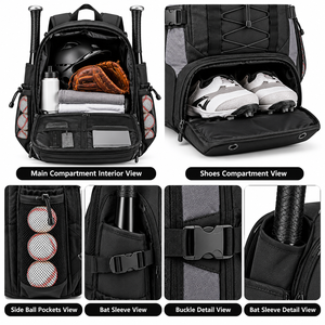 Mochila de Béisbol de Alta Calidad, Bolsa para Bate de Softbol, Bolsa para Equipo, Compartimento para Zapatos, Mochila Deportiva Unisex Personalizada para Béisbol - Product Image 6