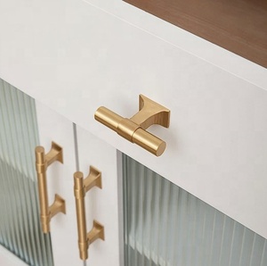 Poignée de meuble classique en laiton massif brossé en forme de T, design martelé, durable, pour tiroir, commode, armoire de cuisine - Product Image 2