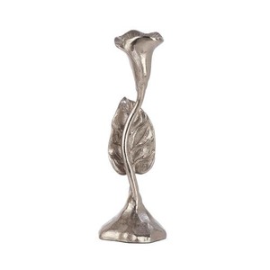 Porte-bougie Jules Leaf, finition argentée moyenne, support décoratif en métal pour bougie, design botanique élégant, centre de table - Product Image 4